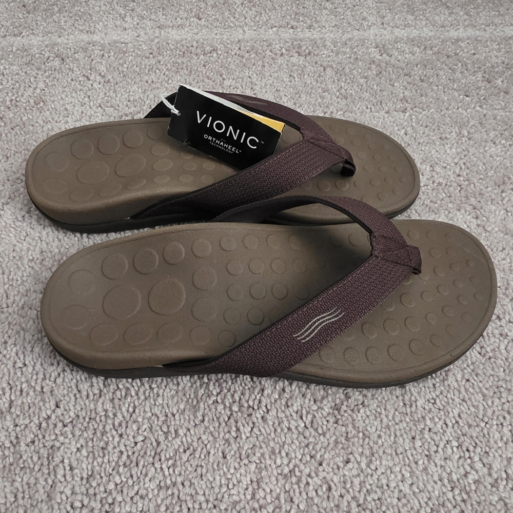 Vionic Unisex Flip Flops Sandals Brown Size 9 Mens 10 Womens ORTHAHEEL